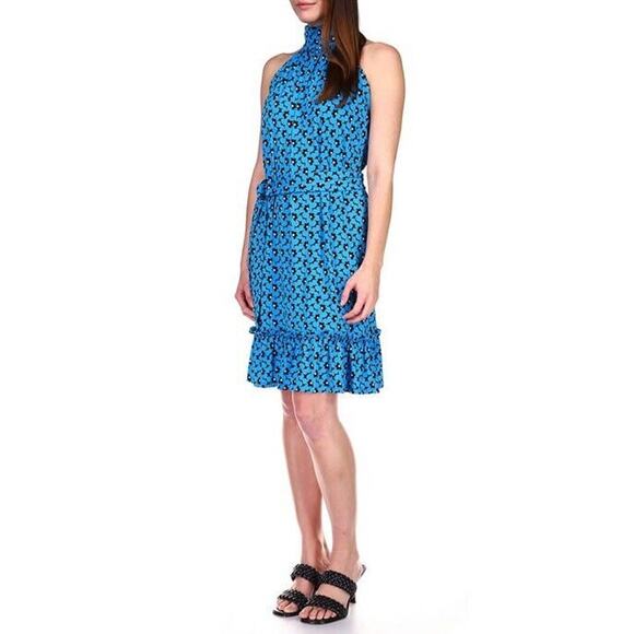Michael Kors Women Blue Casual Ruffle Mock Neck Fit & Flare Mini Dress Size L - Picture 4 of 4
